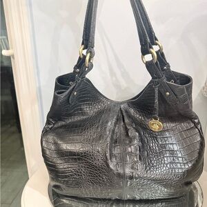 Brahmin Black Crocodile Embossed Shoulder Bag